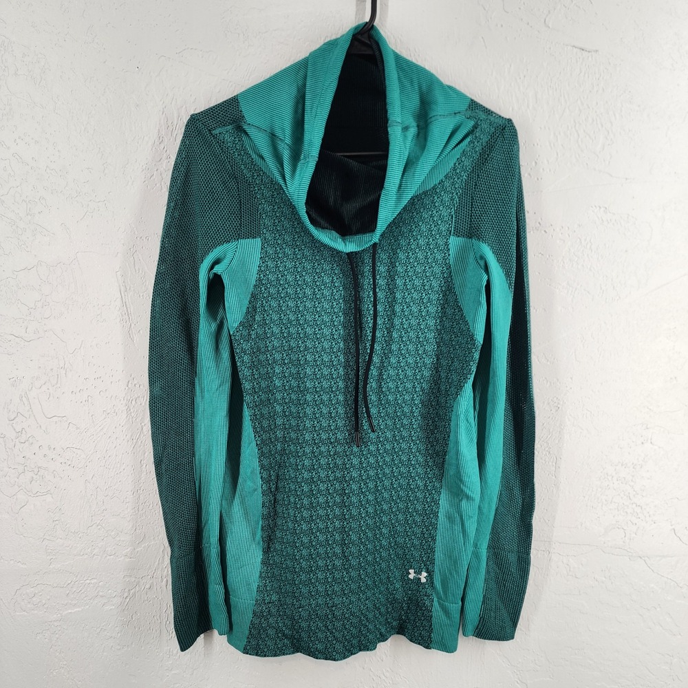 Under Armour Teal Green HeatGear Fitted Cowl Neck Hoodie Activewear Womens Small